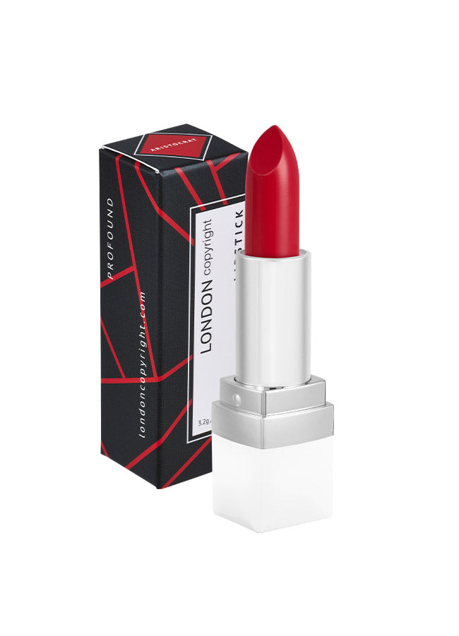 Aristocrat (classic red shade) creamy matte lipstick with packaging