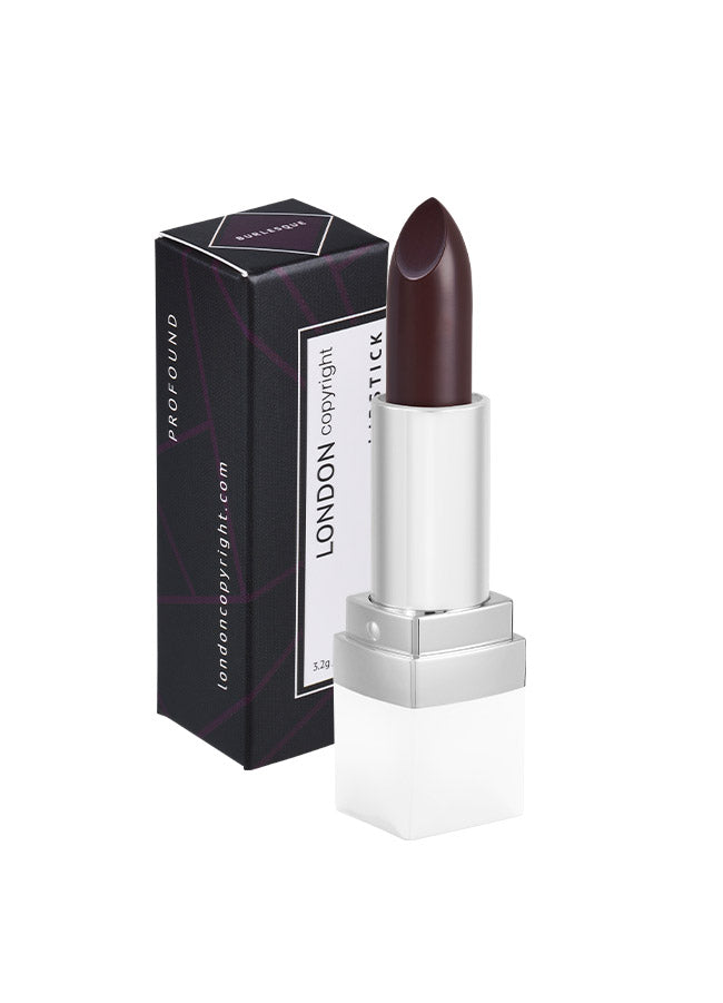 Burlesque (plum shade) creamy matte lipstick with packaging