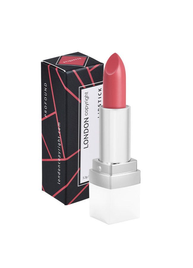Etiquette (peachy pink shade) creamy matte lipstick with packaging