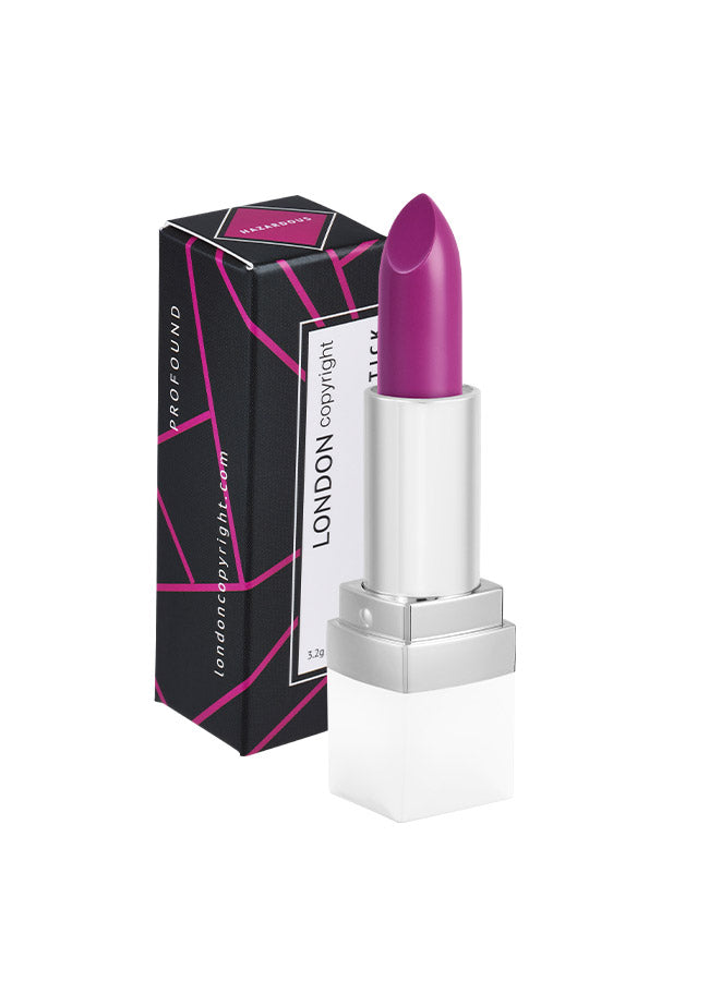 Hazardous (vibrant purple shade) creamy matte lipstick with packaging