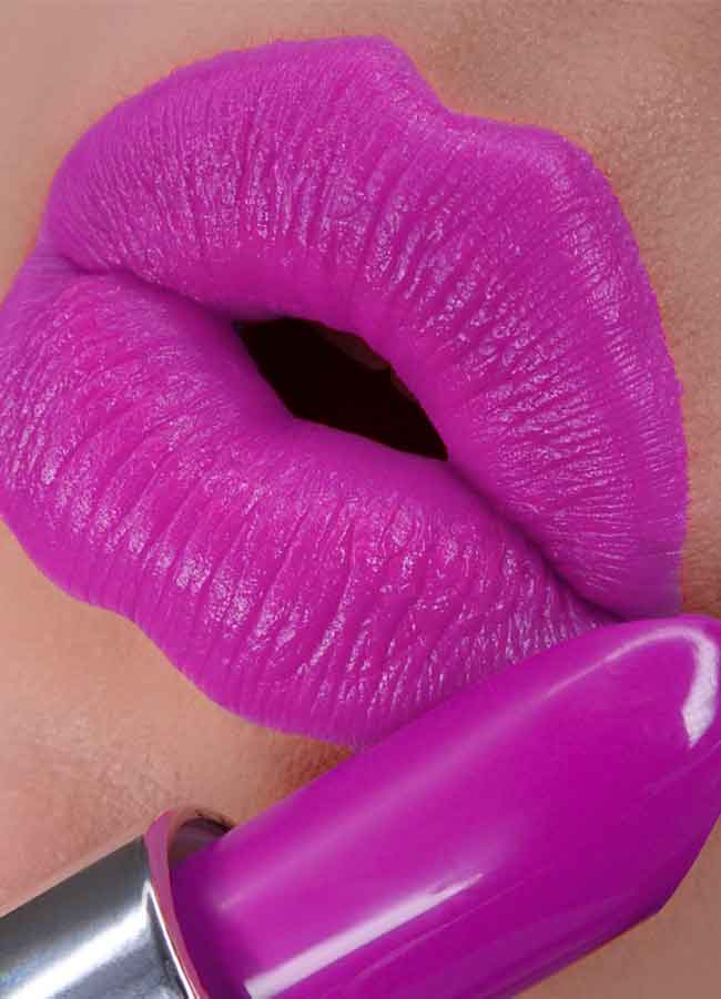 Hazardous (vibrant purple shade) lipstick swatch