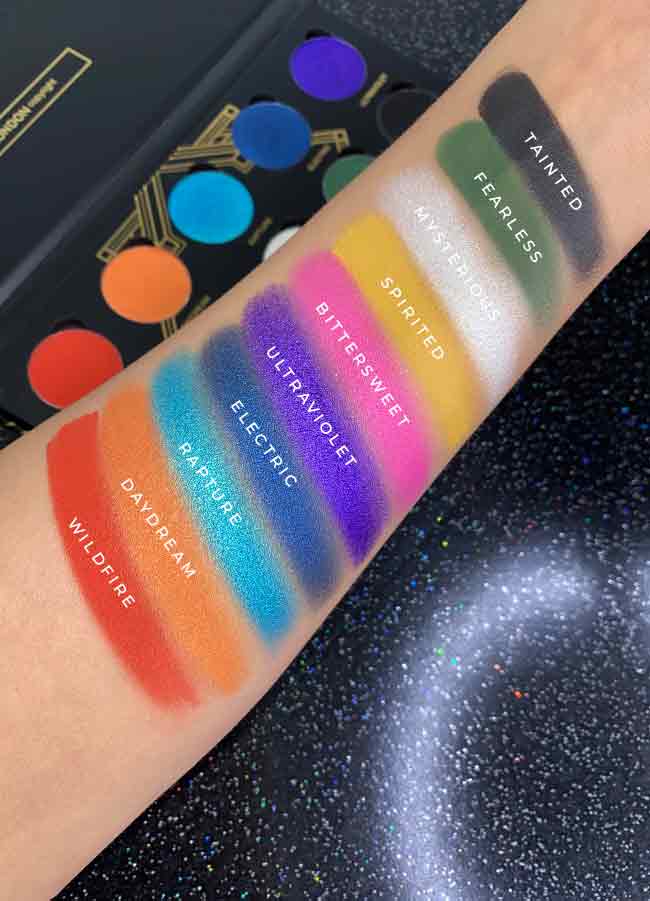 London Copyright Eyeshadow Palette - Playhouse - colour swatches on arm